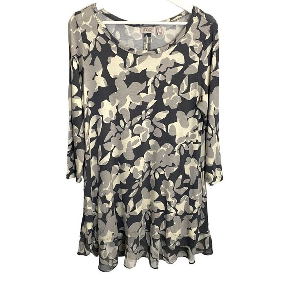 LOGO by Lori Goldstein Tunic with Pockets Sheer Underlay/Hem Gray Floral‎ Size S - Picture 1 of 9